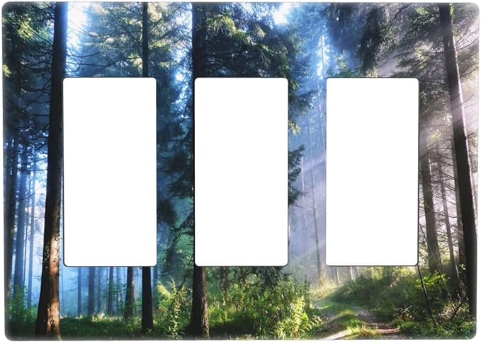 Green Landscape Forest Tree 3 Gang Triple Rocker/Decora Light Switch Wall Plate Cover Decorative Electrical Faceplate Switchplate for Bathroom Living Room Decor