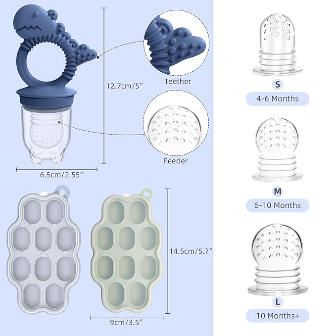 Baby Breastmilk Popsicle Molds & Fruit Feeder Pacifier, Silicone Baby Food Freezer Tray Storage Containers for Infant Teething Self Feeding