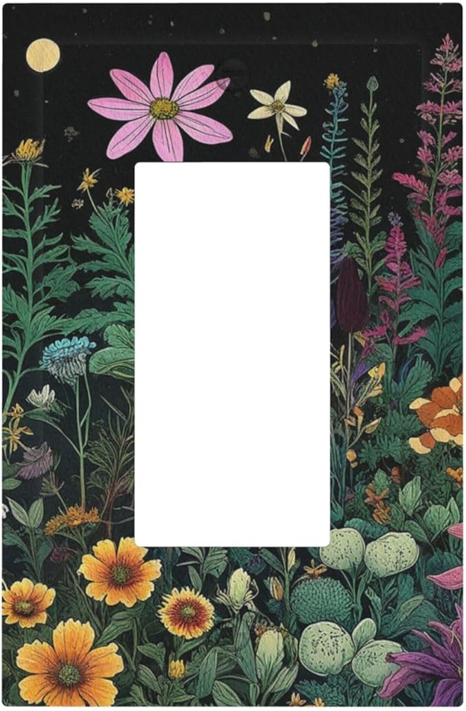 Decorative Outlet Covers Brainstorming Sketches of Weeds Wildflowers Plants 1 Gang Single Decora GFCI Device Light Switch Covers Plate 1 Rocker Wall Plate Jumbo Face Plate