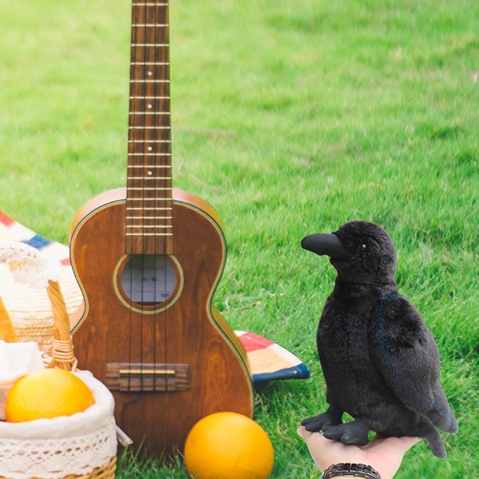 Realistic Crow Plush, Cute Black Raven Stuffed Animal Plush Pillow Toys, Soft Little Bird Raven Stuffed Toys Doll for Birthday Kids Gifts Home Decor 9.44''
