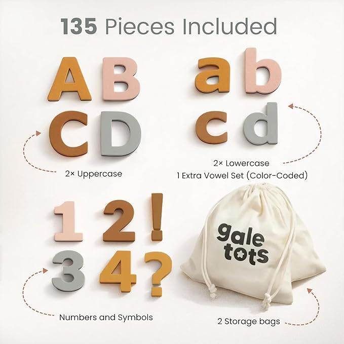 Magnetic Letters and Numbers for Kids – 135 Neutral Aesthetic Foam Alphabet Magnets for Fridge, Montessori Preschool Learning, Homeschool & Kindergarten
