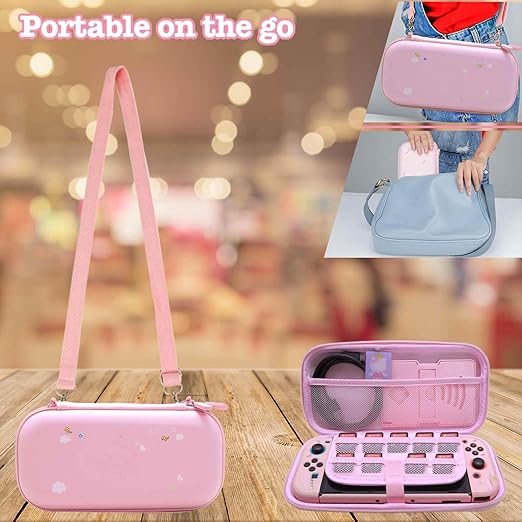 GUTIAL Accessories Bundle for Nintendo Switch - Cute Kawaii NS Accessories kit for Grils Boys Kids with Travel Carrying Case and Cartoon Dockable Protective Cover Case, Screen Protector, Stand - Pink