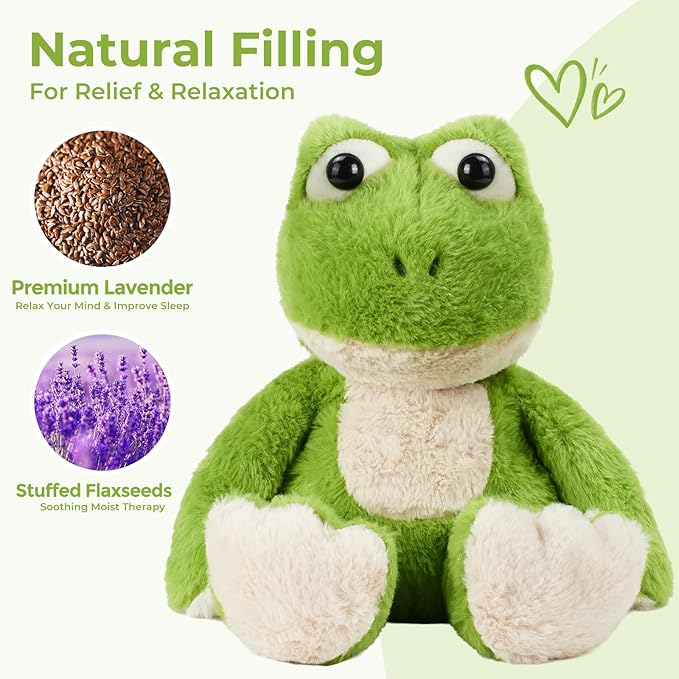 Microwavable Weighted Frog Plush,Heating Pad Stuffed Animals for Period Cramps, Heatable&Coolable Frog Stuffed Animal Toy with Lavender Scented for Pain Stress, Cozy Gifts for Kids Women