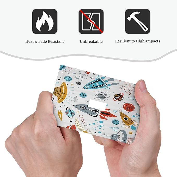 Cartoon Space Rocket Boys Universe Planet 1 Gang Light Switch Covers Decorative Unique Single Toggle Wall Plate Switchcover Electrical Switchplate for Nursery Kidroom Bathroom Bedroom Decor