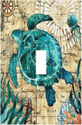 Decorative 1 Gang Single Toggle Light Switch Wall Plate Cover Nautical Ocean Beach Turquoise Teal Sea Turtle World Map Tortoise Mid Size Device Electrical Outlet Cover Receptacle Plug Face Plate