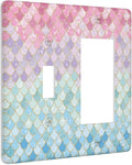 Colorful Mermaid Scales 2 Gang Single Toggle Rocker Combination Light Switch Cover Decorative Wall Plate Cover Electrical Faceplate for Bathroom Girls Bedroom Kids Baby Nursery Living Room Decorate