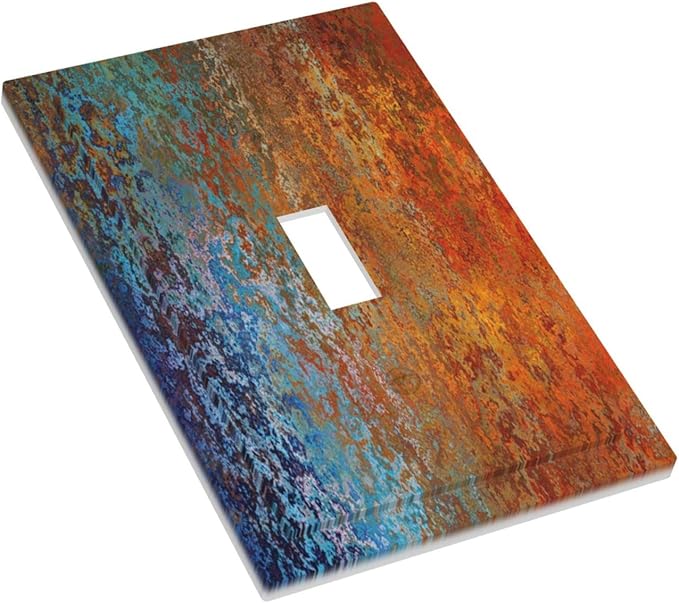 Red/Celestial Blue Rust Colorful Metal Rusty 1 Gang Light Switch Cover Single Toggle Wall Plates Switchplate Covers Decorative for Kitchen Living Room Accessories Decor