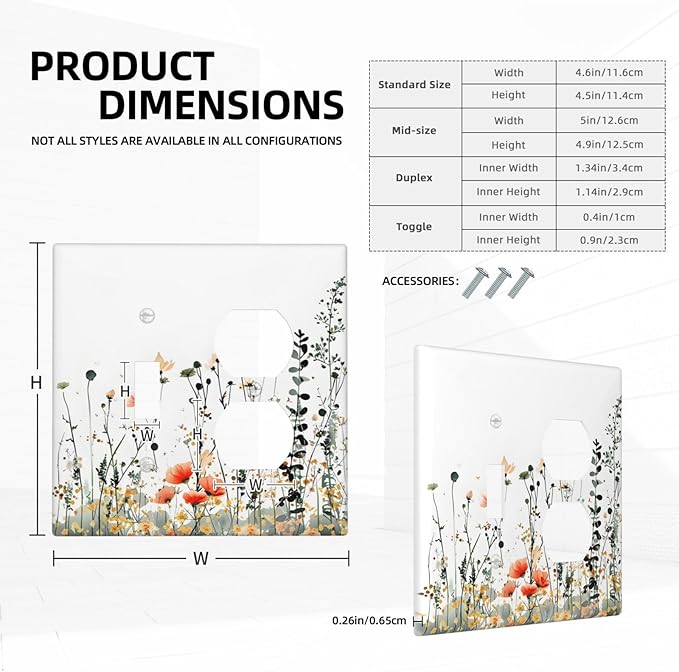 Vintage Country Style Watercolor Leaves Wildflowers Floral Wallplates 1 Toggle 1 Duplex Switch Plate Electrical GFCI Faceplate Decorative Light Switch Covers for Bedroom Living Room Decor