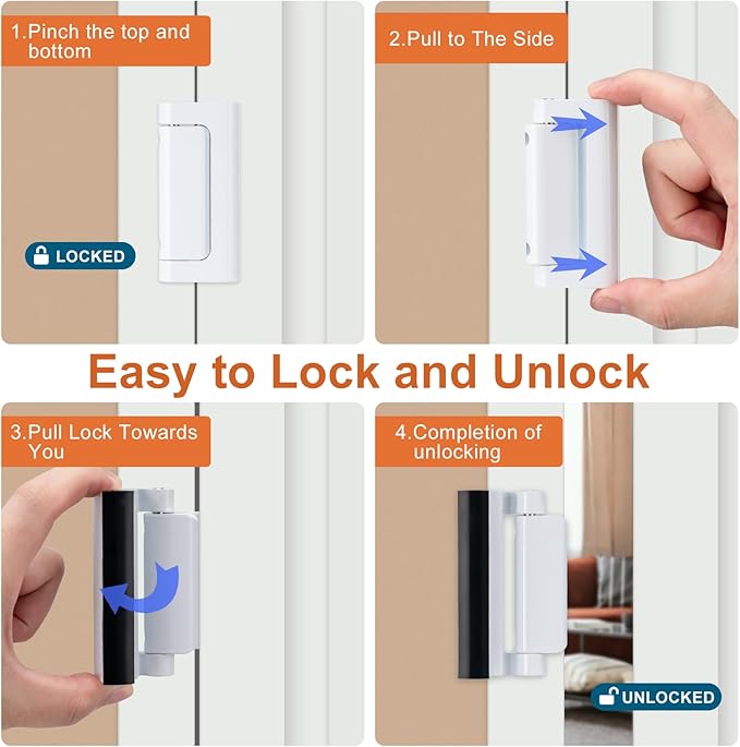 Husfunov 2 Pack Home Security Door Lock,Childproof Door Reinforcement Lock,with 3" Stop Withstand 800 lbs,for Inward Swing Doors,Night Kids Safety Metal Flip Lock Deadbolt Latch (White)