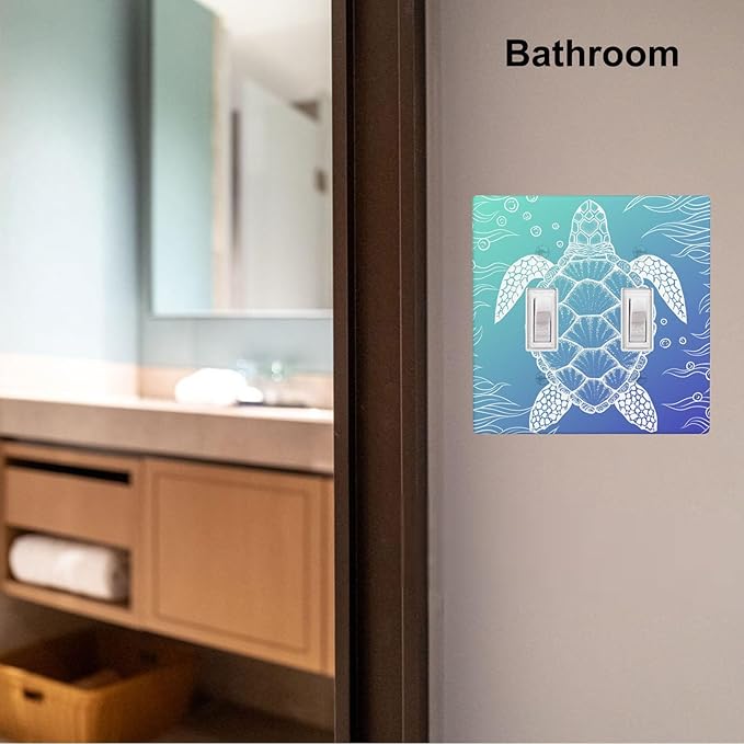 Sea Turtle Ocean 2-Gang Double Toggle Switch Plate, Blue Coastal Wall Plate for Bathroom, Beach House & Coastal Home