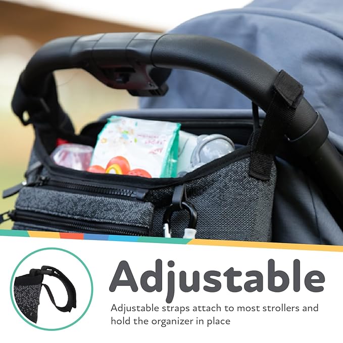 Nuby Eco Baby Stroller Organizer - Includes Carabiner - Stroller Accessories for Babies and Toddlers - Black