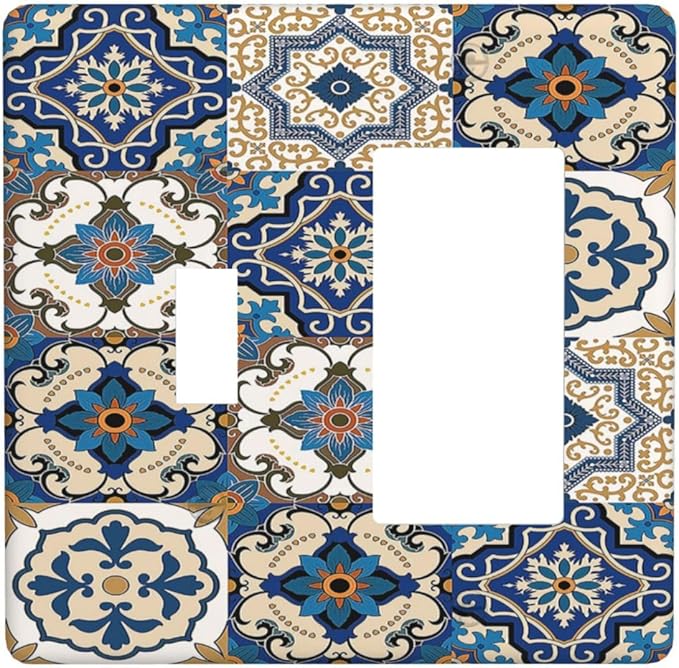 Outlet Covers Mandala Decorative Tile Talavera Moroccan Tiles 1 Toggle 1 Rocker Combination Decorative Wall Plate Light Switch Cover Plate Electrical Switch Plates for Bedroom living Room