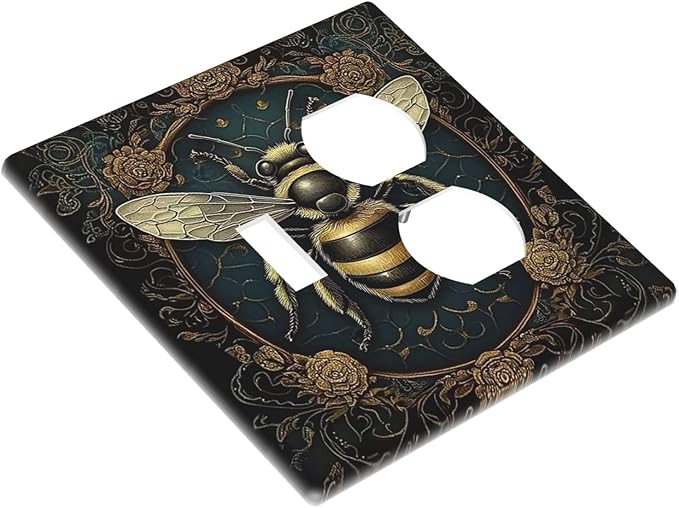 Wallplates Mid Century Bee Dark Floral 1 Toggle 1 Duplex Switch Plate Electrical Gfci Faceplate Decorative Light Switch Covers For Home Office Decor