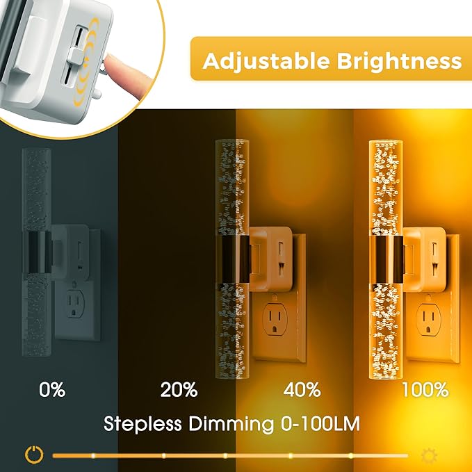 L LOHAS LED Amber Night Light, Bubble Acrylic Night Lights Plug into Wall, 180° Rotating Nightlights, Light Sensor, Yellow Nightlights Dimmable, Sleep Light for Kids Bedroom Bathroom Hallway, 1-Pack
