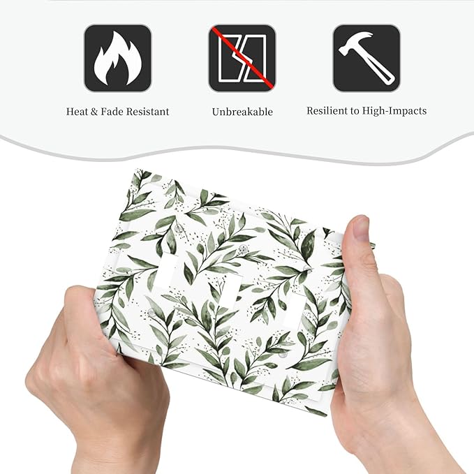 Green Leaf Olive Leaf Sage Floral Decorative Switch Plates 3 Gang Wall Plate Triple Toggle Light Switch Cover Faceplate Electrical Wall Panels for Bedroom Living Room Decor