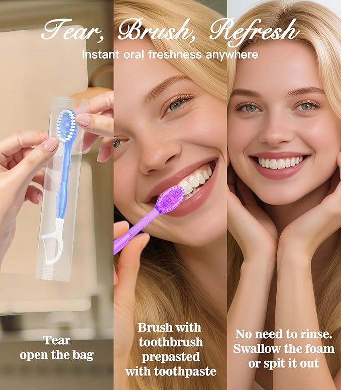 72 Pack 5-in-1 Disposable Toothbrushes with Toothpaste, Floss, Pick & Tongue Scraper, Portable Mini Toothbrush Travel Set for Kids Adults, Individually Wrapped, Work Camping, Mixed Flavor