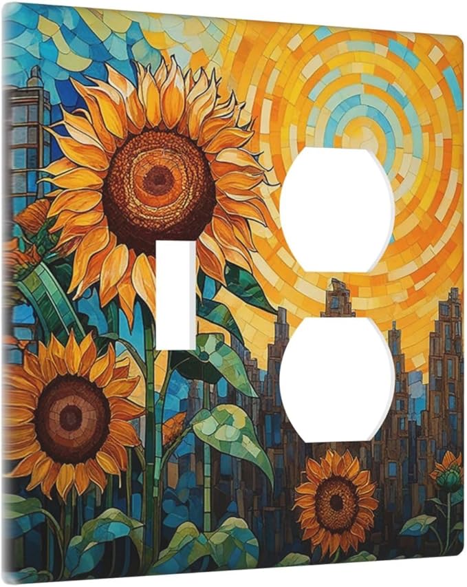 Abstract Sunflower Graffiti Floral Paint Art Flower Wallplates 1 Toggle 1 Duplex Electrical Gfci Faceplate Decorative Light Switch Covers Switch Plate for Bedroom Living Room Decor