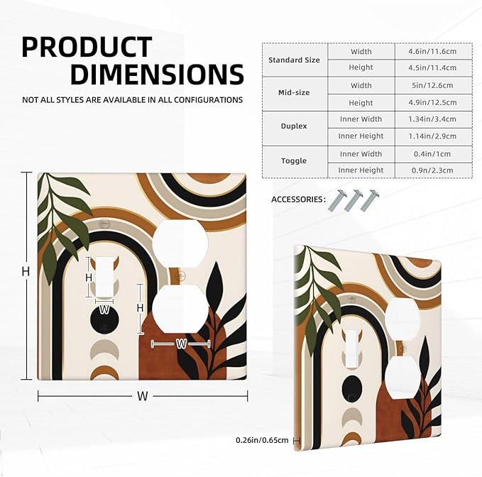 Boho Mid Century Arch Plant Leaves Sun Moon Wallplates 1 Toggle 1 Duplex Switch Plate Electrical GFCI Faceplate Decorative Light Switch Covers for Bedroom Living Room Decor
