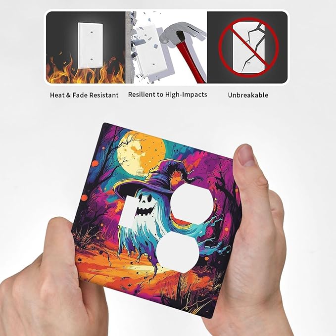 Wallplates Ghost Colorful Forest Moon Dead Tree 1 Toggle 1 Duplex Switch Plate Electrical Gfci Faceplate Decorative Light Switch Covers For Nursery Kids Room Decor