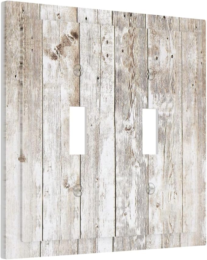 Vintage Light Wood Retro Rustic White Gray Oak Print Decorative Switch Plates 2 Gang Double Toggle Outlet Light Switch Cover Wall Plate Electrical Faceplate for Farmhouse Home Decor