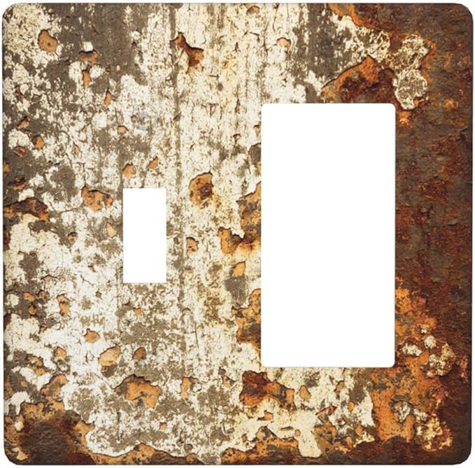 Outlet Covers Vintage Metal Rust Texture Peeling Paint 1 Toggle 1 Rocker Combination Decorative Wall Plate Electrical Switch Plates Light Switch Cover Plate For Farmhouse Cabin Decor