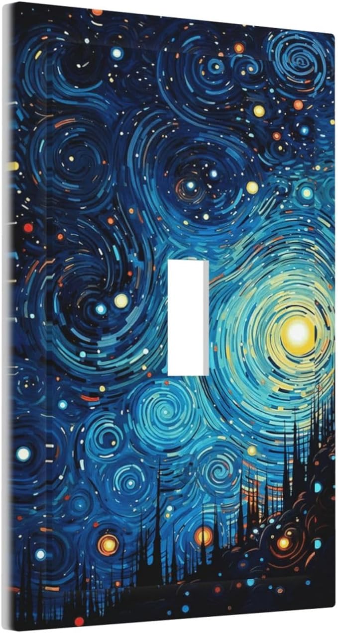 Decorative Light Switch Cover Plate Abstract Starry Night Style 1 Gang Single Toggle Wall Plate Electrical Outlet Covers Decorate Switch Plate Cover for Home living Room Decor