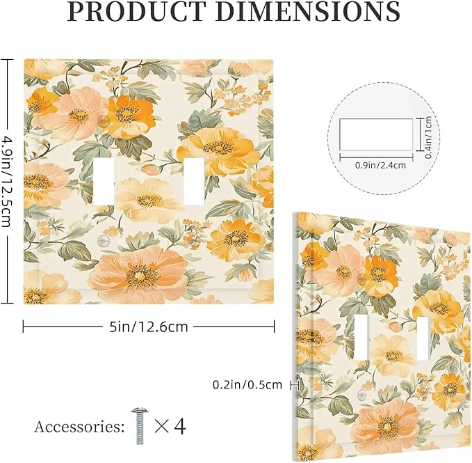 Decorative Switch Plate Covers Vintage Floral Pastel Flower Pattern 2 Gang Double Toggle Light Switch Cover Plate Electrical Wall Plate Outlet Cover Outlet Light Switch Cover for Bedroom Cabin Decor