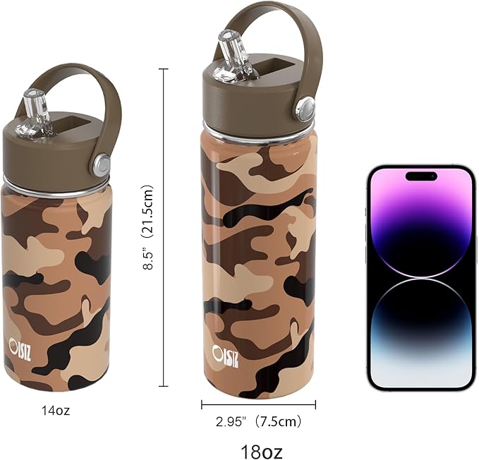 OISIZ 18oz Kids Water Bottle with Straw Lid, Vacuum Insulated Water Bottle Stainless Steel Bottles for Kids for School, Leakproof Water cups, BPA Free and Keep Cold for 24 Hours,Easy to Clean