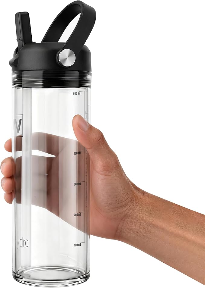 20oz Kids Water Bottle with Straw, BPA Free Thick Tritan Plastic Reusable, Clear Water Bottle, Leakproof Lid, Dishwasher Safe for School and Travel,Clear