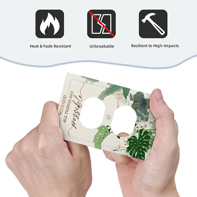 Decorative Outlet Covers Boho Green Monstera Leaf Inspirational Quotes 1 Gang Duplex Light Switch Cover Plate Unique Wall Plates for Electrical Switch Plate Covers for Bedroom Decor