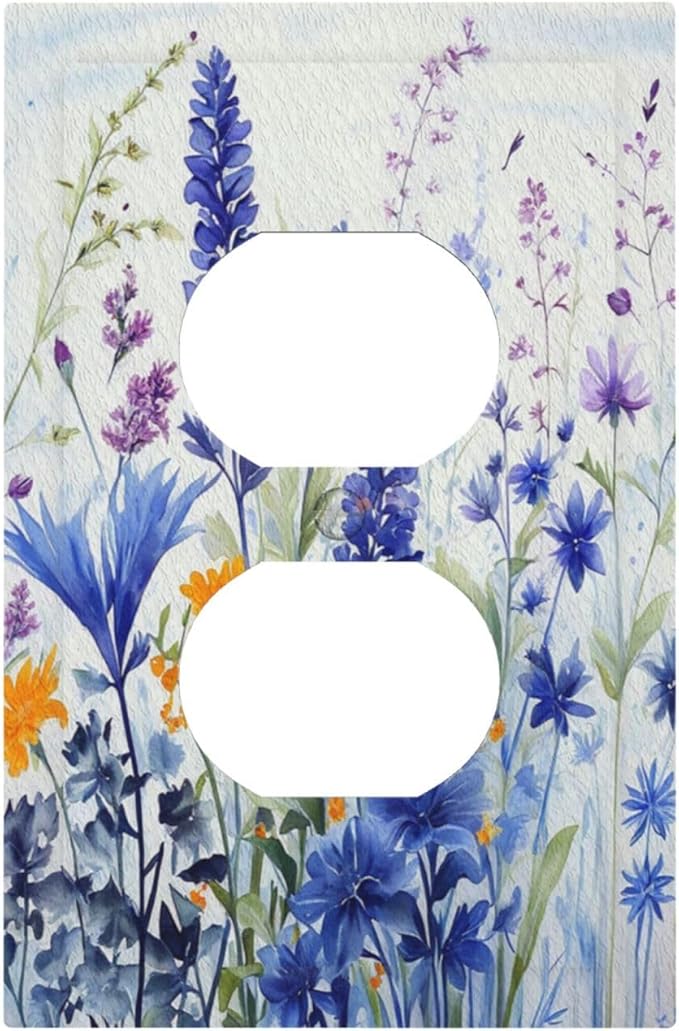 Decorative Outlet Covers Lavender Watercolor Wildflowers Colorful floral 1 Gang Duplex Light Switch Cover Plate Electrical Switch plates Wall Plates Receptacle Covers for Bathroom Bedroom
