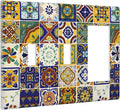 Decorative 3-Gang 2-Toggle 1-GFCI/Decorator Combination Light Switch Cover Kitchen Yellow/Blue Mexican Tile, Sun Moon Moroccan Boho Tile Combo Double Toggle Switches/Rocker Outlet Cover and Wall Plate