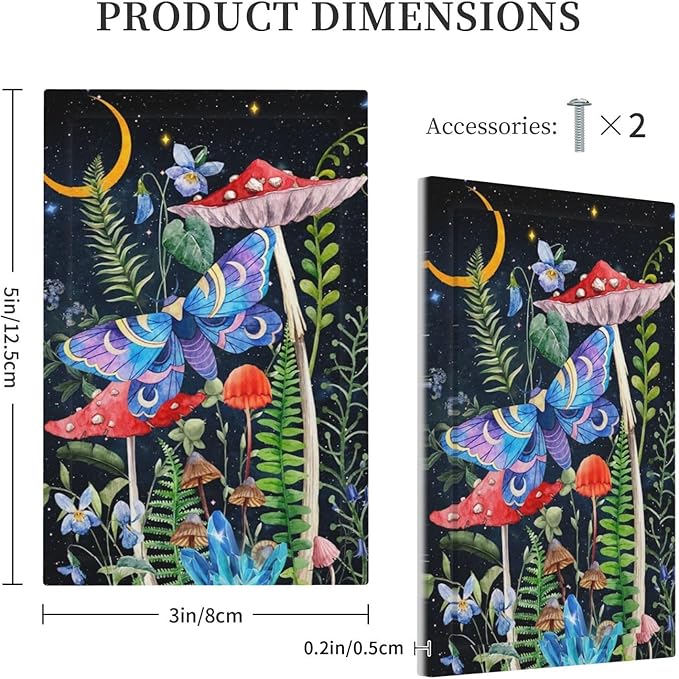 1-Gang No Device Decorative Blank Receptacle Wall Plate Gothic Moth Floral Mushroom Starry Moon Phase Night Butterfly Boho Light Switch Mid Size Electrical Face Plate Cover for Unused Outlets/Switches
