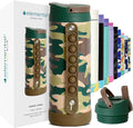 Elemental Iconic Kids Water Bottle for School - 100% Leak-Proof Insulated Water Bottles with Straw Lid & Pop-It Handle for Boys & Girls - Triple-Wall Insulated & BPA-Free, 14oz – Green Camo