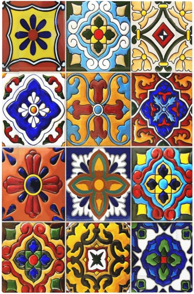 Vintage Colorful Boho Mexican Moroccan Tile Light Switch Cover Plate 1 Gang No Device Blank Electrical Wall Plates Faceplate Decorative Switch Plate for Farmhouse Home Decor