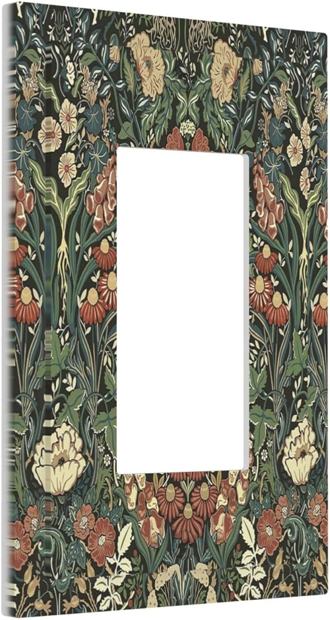 Decorative Outlet Covers Vintage Dark Floral William Morris Green Flower 1 Gang Single Rocker Light Switch Cover Plate Wall Plates GFCI Faceplate for living Room Home Decor