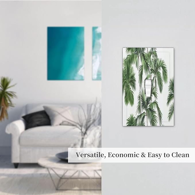 Decorative Light Switch Cover Palm Trees Tropical Green Plant Palm Leaf 1 Gang Single Toggle Device Electrical Faceplate Switchplates Decorator Outlet Wall Plate For Bed Room Bathroom