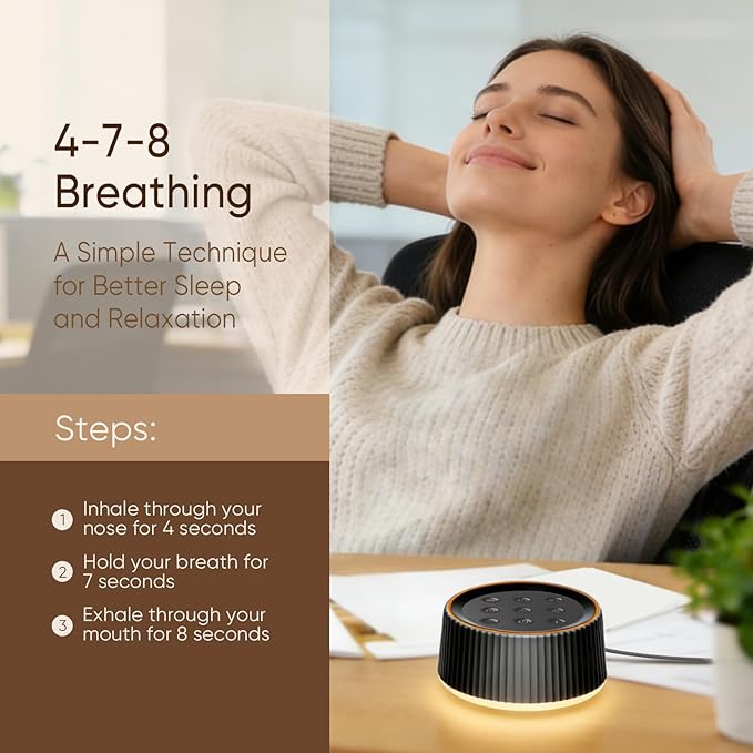Noise Machine, White Noise Sound Machine for Baby & Adults, 26 Soothing Sounds, 8 Night Light Colors, Tap Control, 6 Timer Settings, Auto-Off & Memory, 4-7-8 Breathing, Sleep Soother for Home