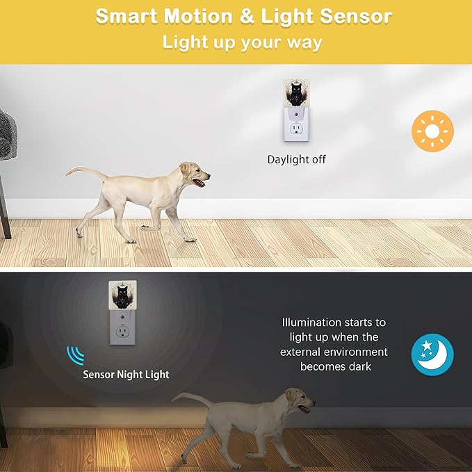 Black Cat Night Lights Plug into Wall, Funny Cats Auto Sensor LED Night Lamp for Men Women Boys Girls Holiday Presents Gifts