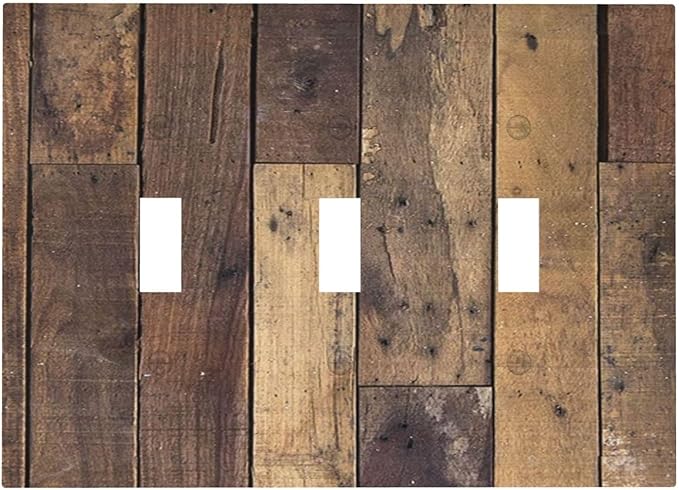 Cool Brown Wood Style Vintage Rustic Print Decorative Switch Plates 3 Gang Wall Plate Triple Toggle Light Switch Cover Faceplate Electrical Wall Panels for Farmhouse Home Decor