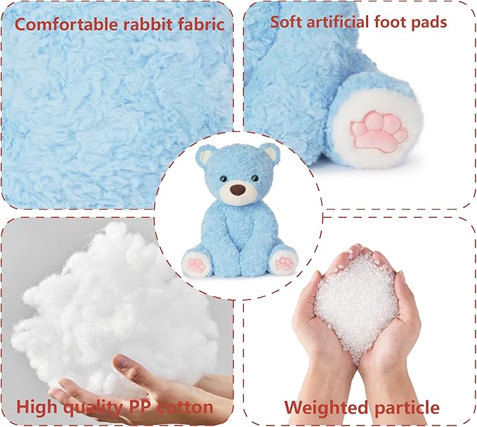 Niuniu Daddy 14" | 3.5 Pound Weighted Bear Stuffed Animal, Giant Blue Weighted Teddy Bear Plush Toy for Kids Adults, Large Big Cute Weighted Body Pillow Plush for Birthday Christmas Holiday Presents