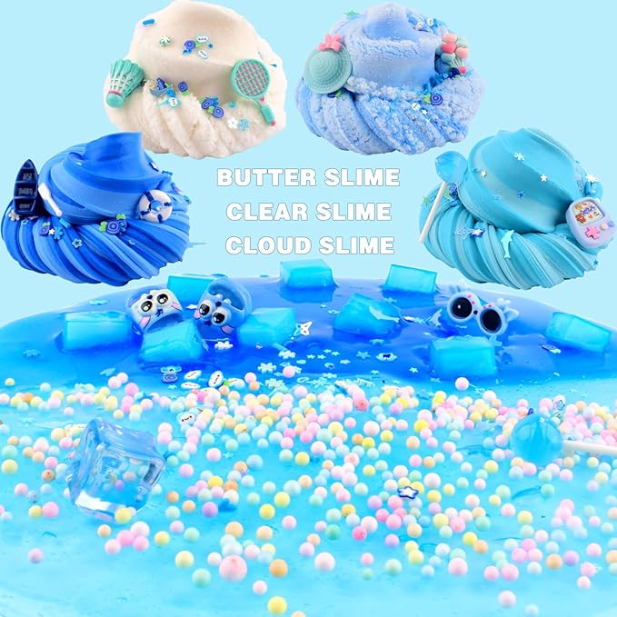 6 Pack Slimes Kit, Blue Slime Kids, Cloud Butter & Clear Slime, Party Favors, Toys for Girls Boys Ages 8-12, Goodie Bag Stuffers, Birthday Gift Ideas Cute Stuff