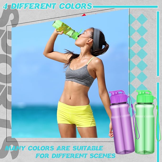 Ziliny 24 Pcs 17 oz Plastic Water Bottles Bulk Large Reusable Leak Proof Flip Top Sports Gym Water Bottles with Handle Strap for Kids and Adults for Summer School Travel