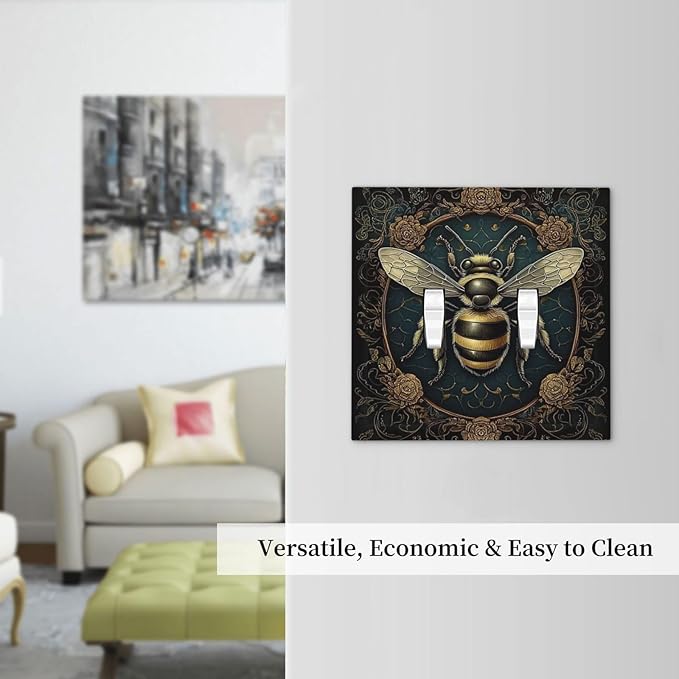 Decorative Switch Plates Mid Century Bee Dark Floral 2 Gang Double Toggle Outlet Light Switch Cover Wall Plate Electrical Faceplate For Home Office Decor