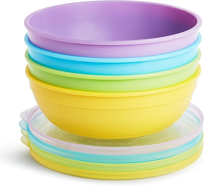 Munchkin® Love-a-Bowls™ 10 Piece Baby Feeding Set,Includes Bowls with Lids and Spoons,Multicolor,(Pack of 12)