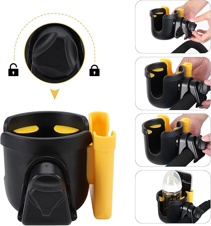Accmor Stroller Cup Holder with Phone Holder, Bike Cup Holder, Universal Cup Holder for Uppababy Nuna Doona Strollers, 2-in-1 Cup Phone Holder for Stroller Bike Accessory