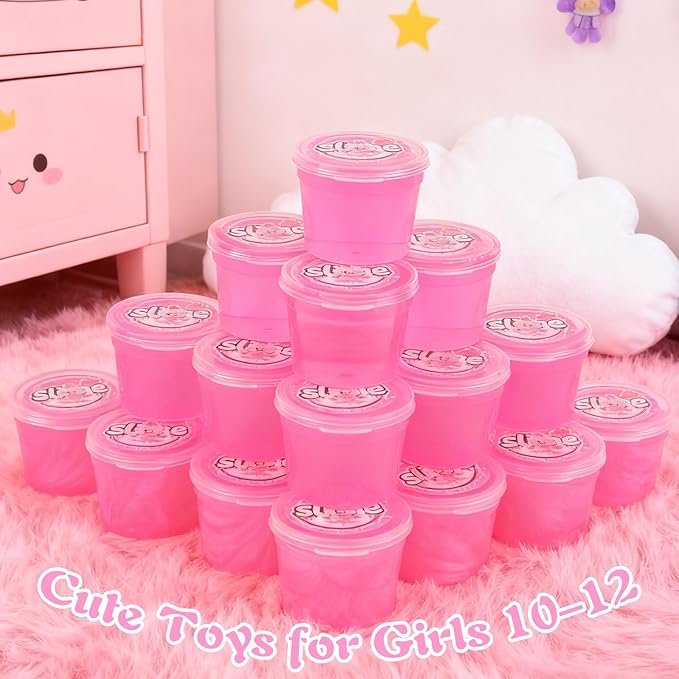 24 Pack Pink Slimes, Mini Glow in the Dark & Galaxy Bulk Slime, Easter Party Favors Kit, Stretchy Stress Relief for Kids, Soft Putty DIY Toy, Girls and Boys Classroom Prize Gift