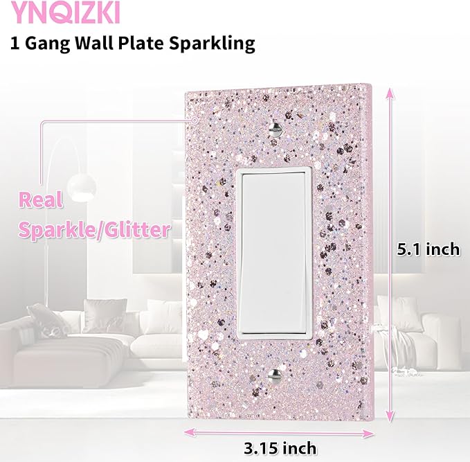 Pink Light Switch Cover - Sparkle Wall Outlet Cover for Girls Room - 1-Gang Rocker 5.10"x3.15"