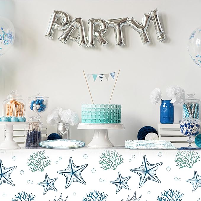 41Pcs Ocean Seashell Party Supplies Kit,Coastal Beach Disposable Party Tableware Decorations,Starfish Coral Paper Plates Napkins and tablecloth for Kids Summer Birthday Baby Shower, Serves 20