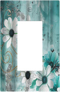 Decorative Outlet Covers Turquoise Flowers and Butterflies Rustic Teal White Floral 1 Gang Single Decora GFCI Device Light Switch Cover Plate 1 Rocker Wall Plate Jumbo Switch Plate Cover
